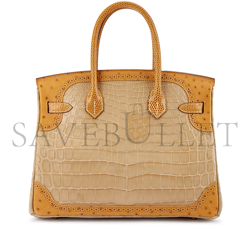 HERMÈS MASTER LIMITED EDITION POUSSIÈRE MATTE NILOTICUS CROCODILE TABAC CAMEL OSTRICH AND SESAME LIZARD GRAND MARIAGE BIRKIN 30 PERMABRASS HARDWARE (30*22*16cm)